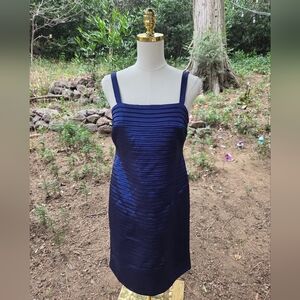 R&M Richards Blue Pleated Sheath Dress 3/4 Sleeve‎
